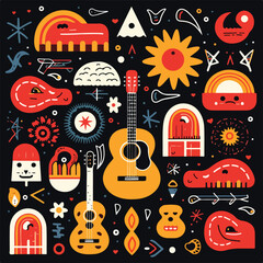 Festa Junina. Vector illustrations. Music Festival. Simple, minimalist icons. Festive banner, poster, cover