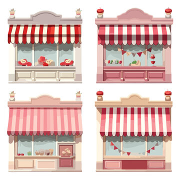 sweet shop awning set vector flat minimalistic isolated illustration