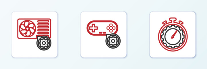 Set line Time management setting, Air conditioner and Gamepad icon. Vector