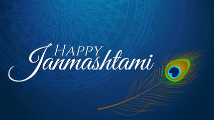 happy janmashtami greeting design with peacock feathers vector illustration - Powered by Adobe