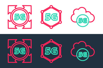 Set line Cloud 5G network, and icon. Vector