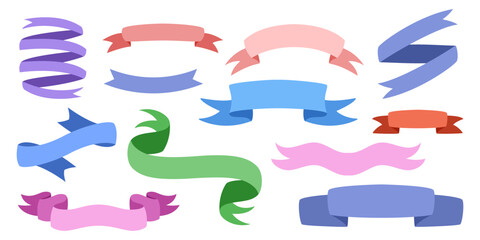 Hand drawn flat banner ribbon collection. Decorative vintage scroll ribbons.