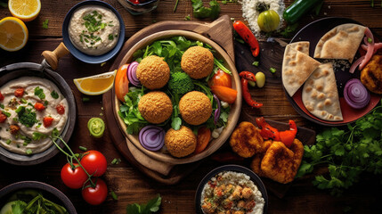 Food photograph of freshly made falafel ball , Background, Generative Ai