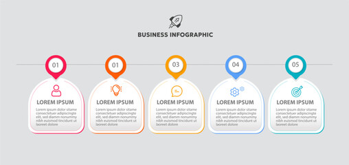 Business infographic Gradient colorful process with icons,number and 5 options on white paper,Vector illustration.