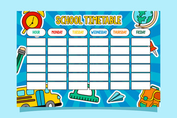Back to School Time Table Template Vector