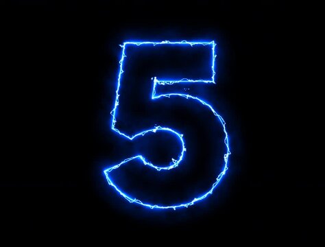 3d render Alphabet number one glowing in the dark orange blue neon light, fiery text numbers electric numbers alphabets