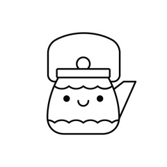 Cute happy smiling teapot cartoon character line icon. Coloring book for children. Vector illustration in outline style.