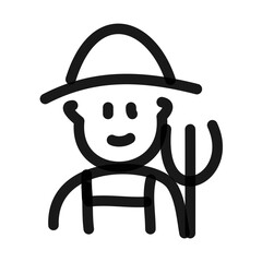 happy farmer with pitchfork block figure simple line art doodle