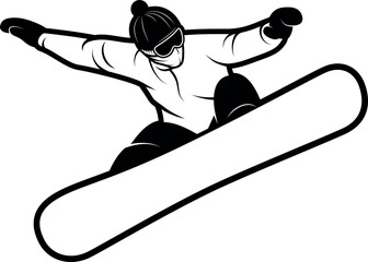 Snowboarder silhouette. Monochrome illustration of a man standing on a snowboard.