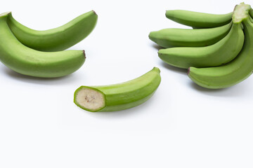 Raw banana isolated on white background.