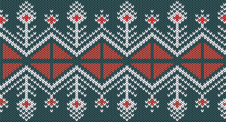 Green and orange  Knitting Pattern, Festive Sweater Design. Seamless Knitted Pattern, Norway Festive Sweater Fair Isle Design.