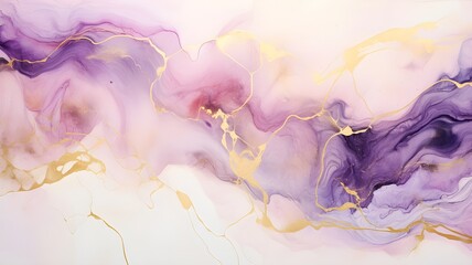 Abstract background with purple and golden ink waves. Trendy print for invitation, poster, banner, greeting card. 