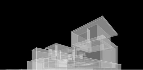 house building sketch architecture 3d illustration