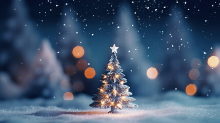 Obraz premium Christmas tree on snow mountain background. Generative ai.