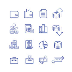 Simple Set of Accounting Related Line Vector Icons. Contains Icons such as Financial Report, interest rate, portfolio, Calculation less and more. Edited strokes. 48x48 Pixel Perfect.