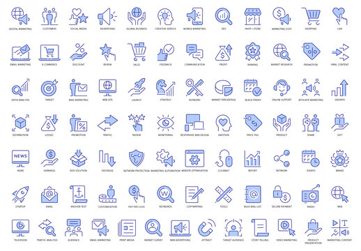 Marketing 85 Blue Icons Set