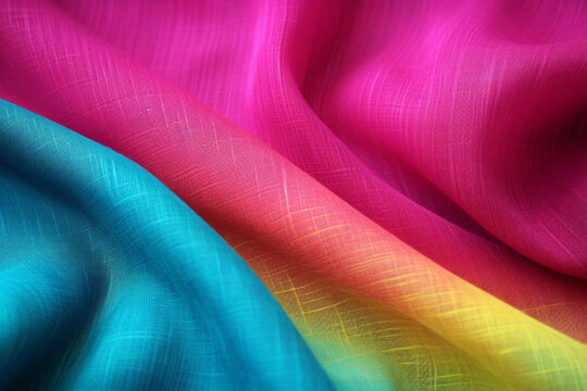Neon colour silk wave drapery abstract background. Flowing fabric texture