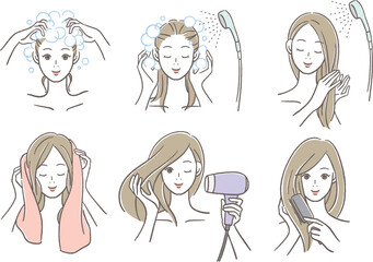 髪を洗い乾かしている女性