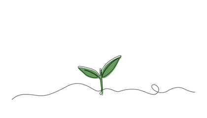 Doodle growing sprout. One continuous single line drawing of plant leaf, seedling growth lineart sketch. Abstract vector illustration