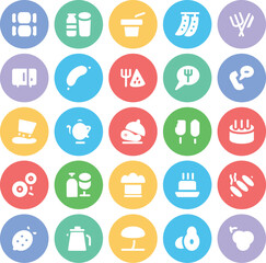 Bundle of Food Items Flat Circular Icons 

