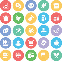 Set of Foods and Sweets Flat Circular Icons 

