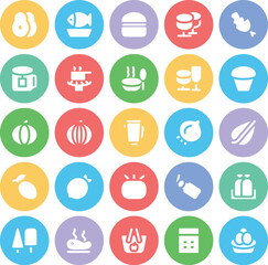Set of Foods and Desserts Flat Circular Icons

