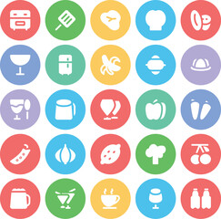 Foods and Fruits Flat Circular Icons