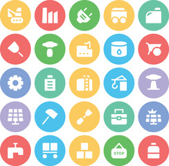 Set of Production Tools Bold Circular Icons 

