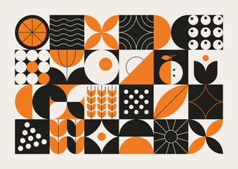 Geometric natural pattern. Abstract mosaic fruit leaf plant simple shapes, minimal floral eco layout design. Vector banner