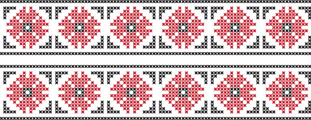 Embroidered cross-stitch ornament national pattern Ukrainian Slavic.