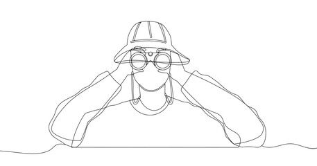 Spying, observing and sneaking. Vector illustration. Characters peeping, manifestations of intrigue peeping from fringes Looking out, cautious step towards unknown Peeking person, single line art