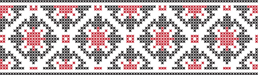 Embroidered cross-stitch ornament national pattern Ukrainian Slavic.