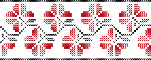 Embroidered cross-stitch ornament national pattern Ukrainian Slavic.