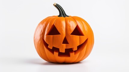 Halloween pumpkin Jack O Lantern isolated on white background with copy space