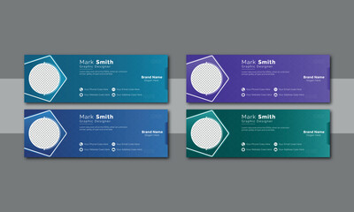 Corporate mail business email signature vector banner template bundle and minimalist layout with an author photo place
