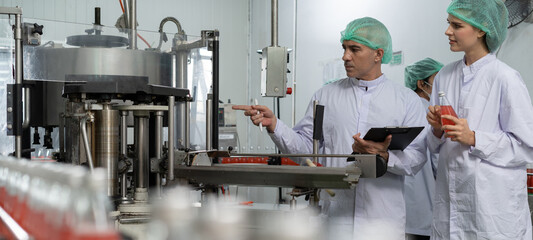 Portrait quality supervisor or food or beverages technician inspection about quality control food...
