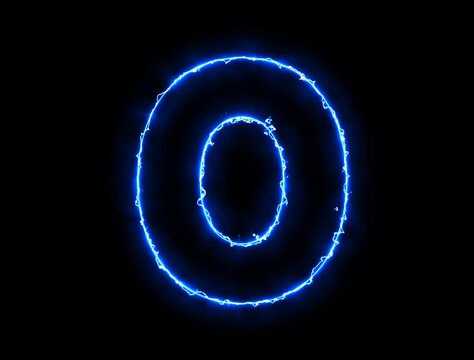 3d render Alphabet number one glowing in the dark orange blue neon light, fiery text numbers electric numbers alphabets