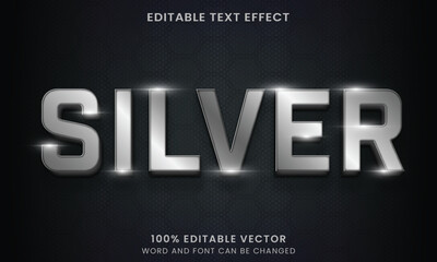 3d luxury silver metallic text style effect template editable text effect