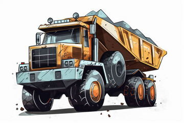 Articulated construction truck cartoon on white background. Generative AI.