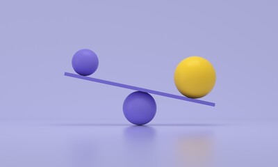 Unbalance by weight of two spheres on a seesaw.