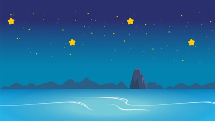 The night sea has only stars and islands. background image with space to add text or other illustrations.