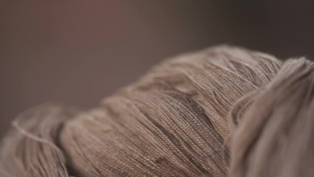 Close up of yarn of natural brown cotton