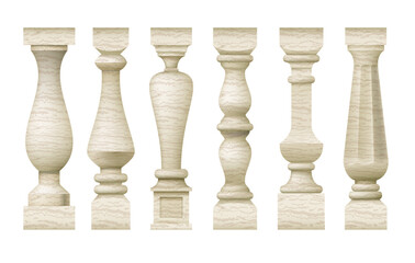 Set of classic old marble balusters