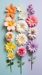 Colorful flowers on bright background. Spring, floral, colors background. AI generative, illustration