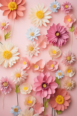 Obraz premium Colorful flowers on bright background. Spring, floral, colors background. AI generative, illustration