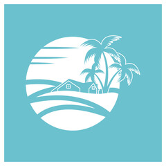 Fototapeta na wymiar Minimalist icon sunset beach house logo