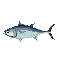 tuna fish in blue color, cartoon illustration, isolated object on white background, vector,