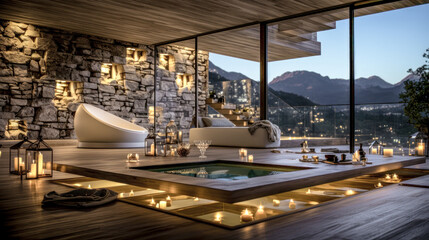 Obraz premium Luxury Bathroom in a Luxury Apartment with Beautiful View Concept Study Illustration Digital Art Generative AI Wallpaper Brainstorming