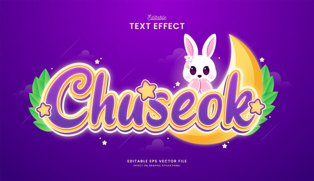 decorative cute chuseok with rabbit editable text effect vector design