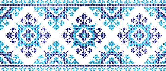Embroidered cross-stitch ornament national pattern Ukrainian Slavic.